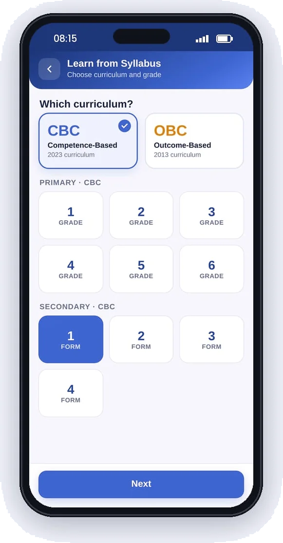 Choosing the CBC or OBC curriculum and a grade